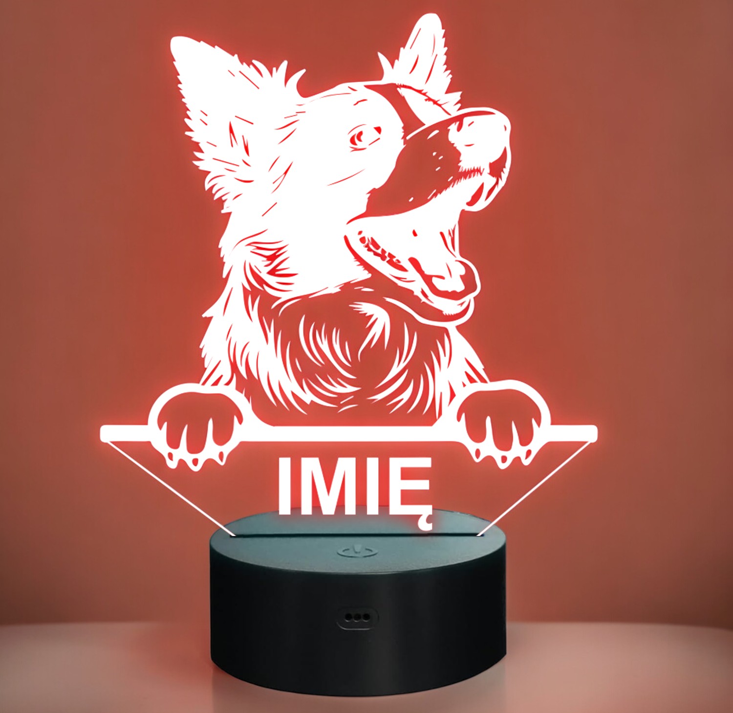 Lampka Nocna LED Border Collie Rasa z Imieniem na Prezent v.1 Lampka Nocna LED Border Collie Rasa z Imieniem na Prezent v.1