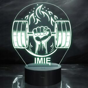 Lampka Nocna LED Imię Ręka Siłownia Sport Hantle na Prezent Grawer v.2