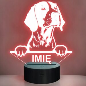 Lampka Nocna LED Wyżeł niemiecki Rasa Psa z Imieniem na Prezent v.2