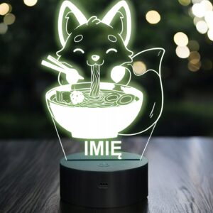 Lampka Nocna LED Imię Słodki Lis Jedzący Ramen Anime na Prezent Grawer v.1
