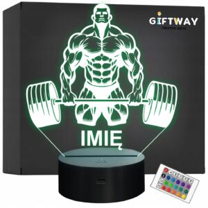 Lampka Nocna LED Imię Sylwetka Kulturysta Siłownia Sztanga Prezent Grawer 2