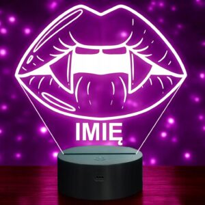 Lampka Nocna LED Imię Statuetka Usta Kły Wampir Pastel Goth Prezent Grawer
