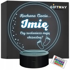 Lampka Nocna LED Statuetka Pytanie dla Chrzestnej Chrzest na Prezent Grawer