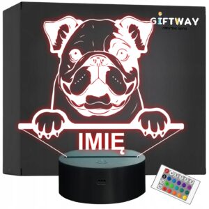 Lampka Nocna LED Bulldog Rasa Psa z Imieniem na Prezent v.1