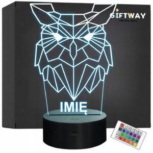Lampka Nocna LED 3D Z Imieniem Grawer Sowa Prezent Personalizowana