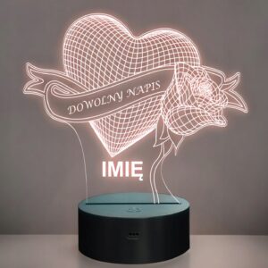 Lampka Nocna LED Serce Róża Prezent na Walentynki Dowolny Napis Grawer