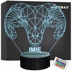 Lampka Nocna LED 3D Z Imieniem Grawer Baran Na Prezent