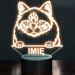 Lampka Nocna LED Birman Rasa Kota z Imieniem na Prezent
