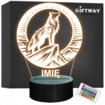 Lampka Nocna LED Statuetka Wilk w Księżycu na Prezent Grawer v.4