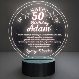 Lampka Nocna LED Prezent na 50 Urodziny Pamiątka Statuetka z Grawerem