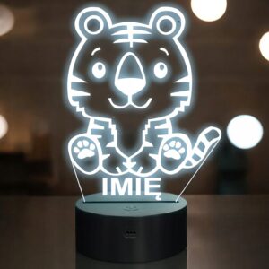 Lampka Nocna LED Z Imieniem Słodki Tygrys Tygrysek dla Dzieci na Prezent