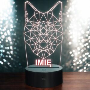 Lampka Nocna LED 3D Z Imieniem Grawer Wilk Geometryczny na Prezent