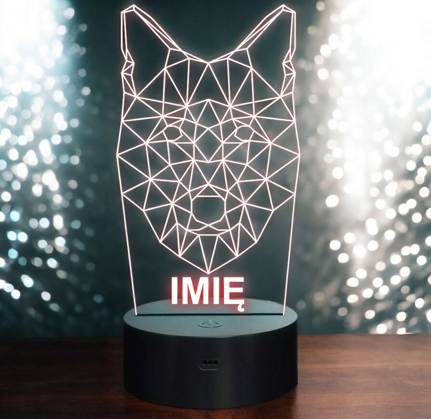 Lampka Nocna LED 3D Z Imieniem Grawer Wilk Geometryczny na Prezent Lampka Nocna LED 3D Z Imieniem Grawer Wilk Geometryczny na Prezent