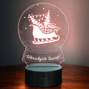 Lampka Nocna LED Boże Narodzenie Kula Sanie Mikołaja na Prezent Grawer