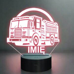 Lampka Nocna LED Imię Statuetka Wóz Straż Pożarna na Prezent Grawer v.9