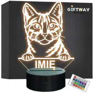 Lampka Nocna LED Egyptian Mau Rasa Kota z Imieniem na Prezent