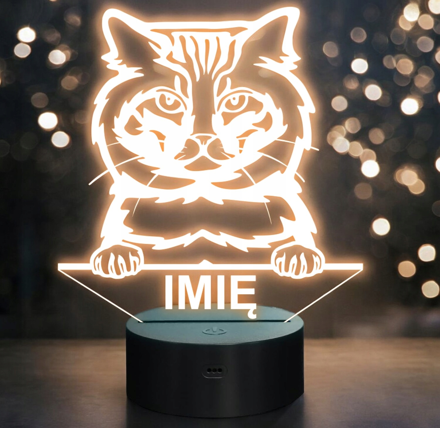 Lampka Nocna LED American bobtail Rasa Kota z Imieniem na Prezent Lampka Nocna LED American bobtail Rasa Kota z Imieniem na Prezent