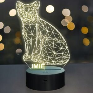 Lampka Nocna LED Z Imieniem Grawer Geometryczny Kot Kotek