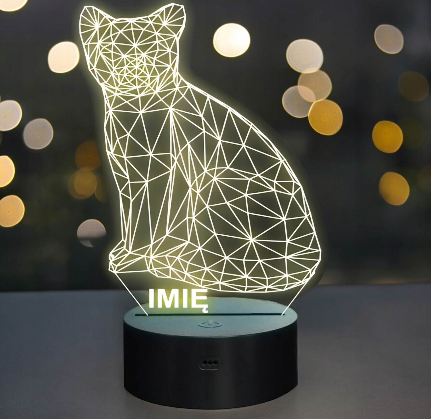 Lampka Nocna LED Z Imieniem Grawer Geometryczny Kot Kotek Lampka Nocna LED Z Imieniem Grawer Geometryczny Kot Kotek