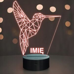 Lampka Nocna LED 3D Z Imieniem Grawer Koliber Ptak Prezent Personalizowana