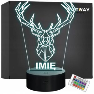 Lampka Nocna LED 3D Z Imieniem Grawer Jeleń na Prezent Personalizowana