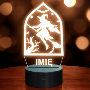Lampka Nocna LED Imię Halloween Czarownica na Miotle Prezent Grawer