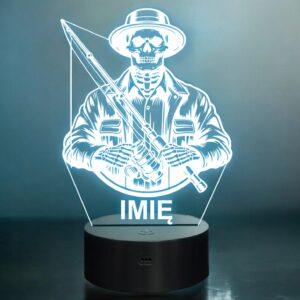 Lampka Nocna LED Statuetka Wędkowanie Kościotrup na Księżycu Prezent Grawer