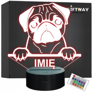 Lampka Nocna LED Mops Rasa Psa z Imieniem na Prezent v.2