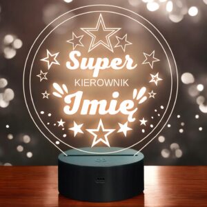 Lampka Nocna LED Statuetka Super Kierownik Praca na Prezent Grawer