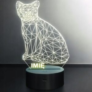 Lampka Nocna LED Z Imieniem Grawer Geometryczny Kot Kotek