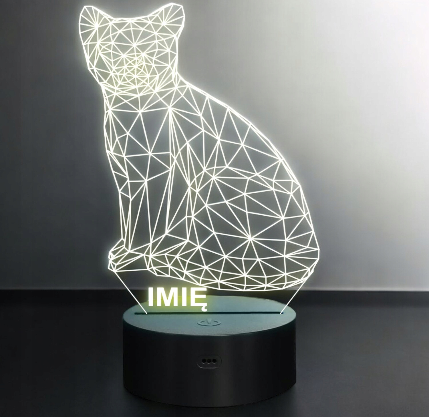Lampka Nocna LED Z Imieniem Grawer Geometryczny Kot Kotek Lampka Nocna LED Z Imieniem Grawer Geometryczny Kot Kotek