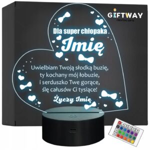 Lampka Nocna LED Statuetka Pamiątka Dzień Chłopaka na Prezent Grawer