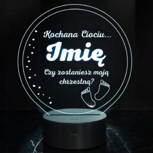 Lampka Nocna LED Statuetka Pytanie dla Chrzestnej Chrzest na Prezent Grawer
