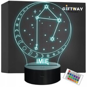 Lampka Nocna LED Waga Znak Zodiaku Horoskop z Imieniem Prezent Grawer