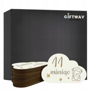 Drewniane Tabliczki Miesiące do Zdjęć Pierwszy Rok Chmurki Misie Białe