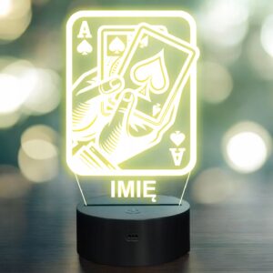 Lampka Nocna LED Statuetka Karty Brydż na Prezent Grawer v.3