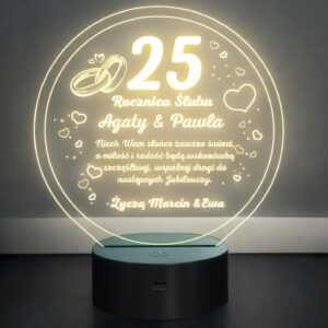 Lampka Nocna LED Statuetka Pamiątka 25 Rocznica Ślubu Prezent Grawer