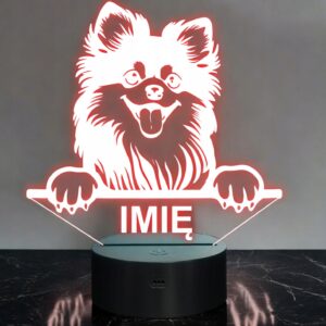 Lampka Nocna LED Pomeranian Rasa Psa z Imieniem na Prezent