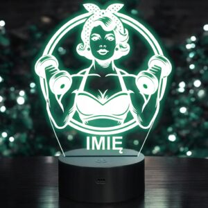 Lampka Nocna LED Imię Kulturystka Pop Art Sport Hantle na Prezent Grawer