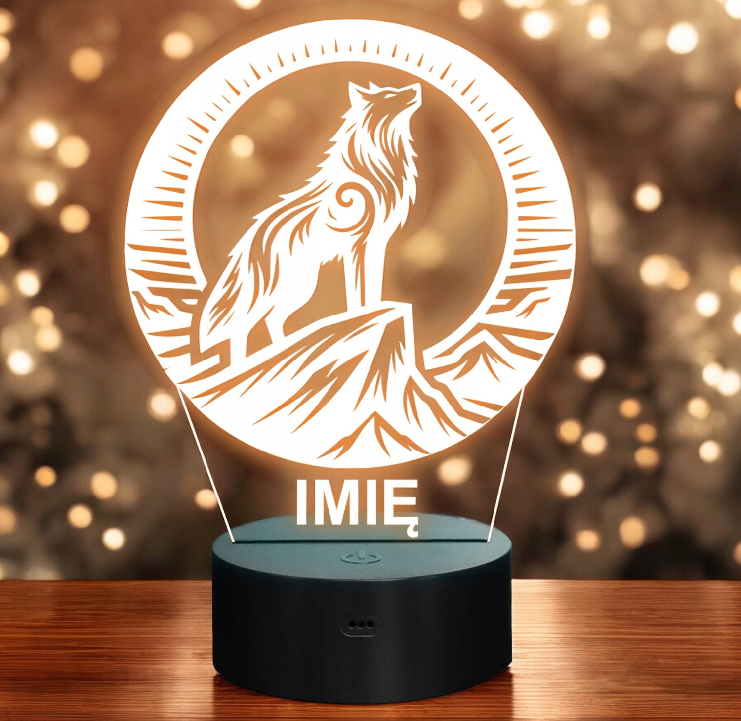Lampka Nocna LED Statuetka Wilk w Księżycu na Prezent Grawer v.4 Lampka Nocna LED Statuetka Wilk w Księżycu na Prezent Grawer v.4