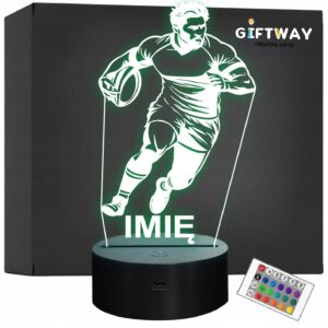 Lampka Nocna LED Z Imieniem Grawer Rugbista Rugby Sport na Prezent v.1