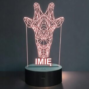 Lampka Nocna LED 3D Z Imieniem Grawer Żyrafa Geo Personalizowana na Prezent