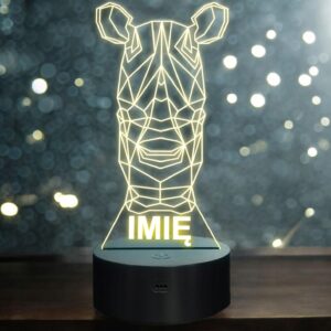 Lampka Nocna LED 3D Z Imieniem Grawer Nosorożec na Prezent Personalizowana