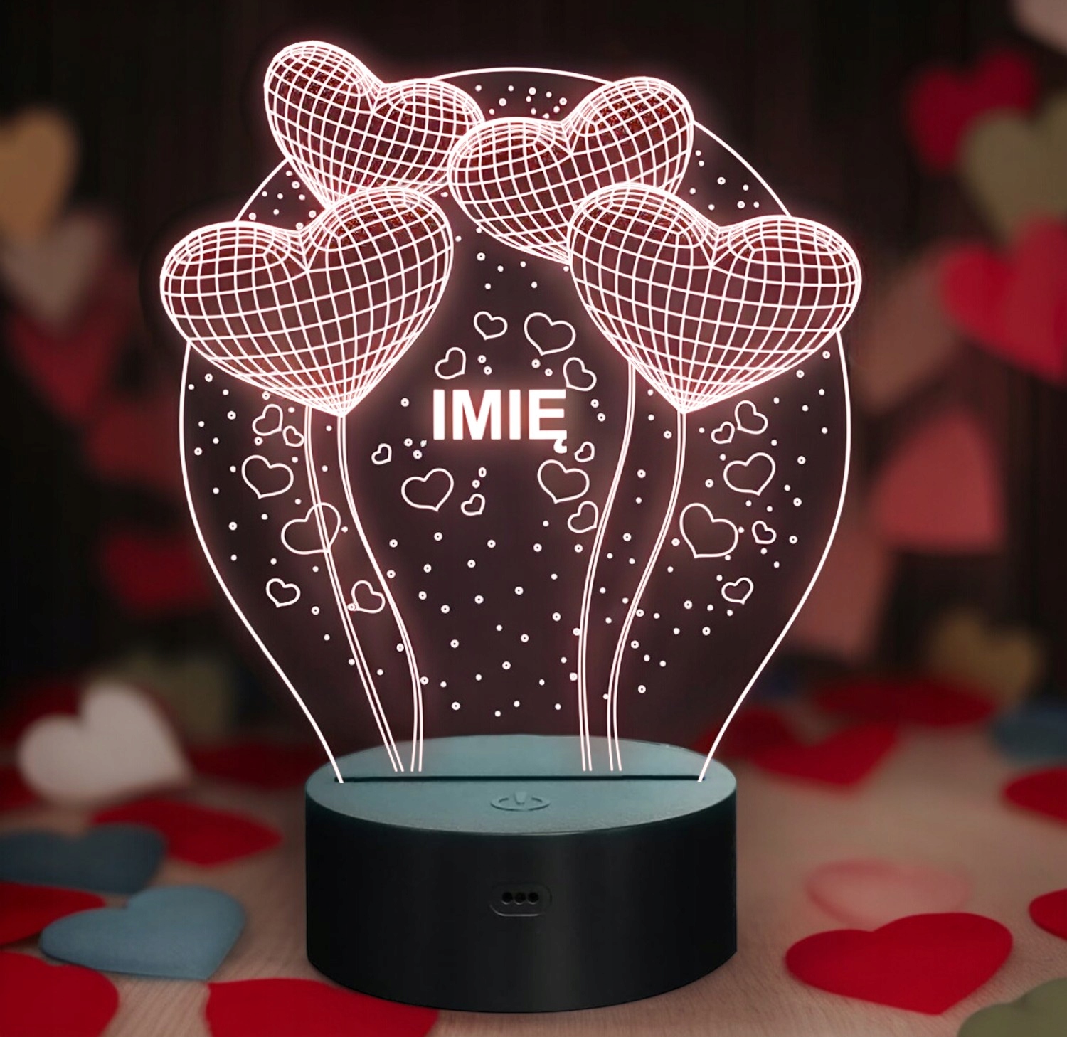 Lampka Nocna LED Serca Prezent na Walentynki Dowolny Napis Grawer Lampka Nocna LED Serca Prezent na Walentynki Dowolny Napis Grawer