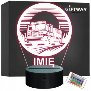 Lampka Nocna LED Imię Statuetka Wóz Straż Pożarna na Prezent Grawer v.3
