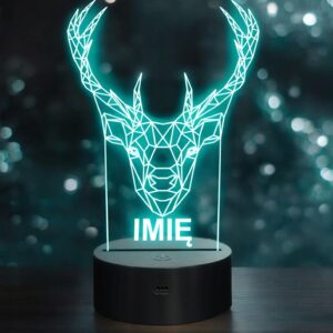 Lampka Nocna LED 3D Z Imieniem Grawer Jeleń Geometryczny na Prezent