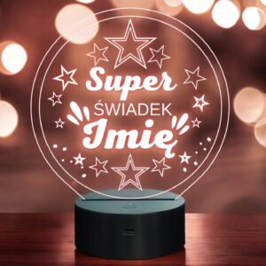 Lampka Nocna LED Statuetka Super Świadek Ślub Wesele na Prezent Grawer
