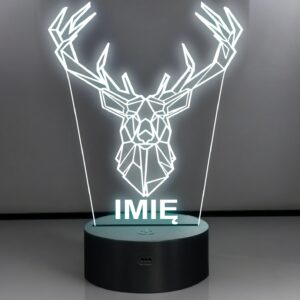 Lampka Nocna LED 3D Z Imieniem Grawer Jeleń na Prezent Personalizowana