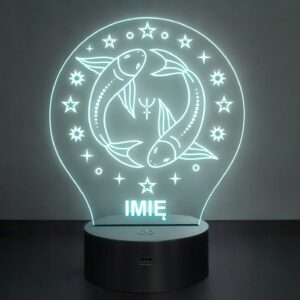 Lampka Nocna Ryby LED Znak Zodiaku Horoskop z Imieniem Prezent Grawer