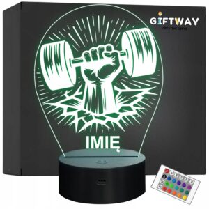 Lampka Nocna LED Imię Ręka Siłownia Sport Hantle na Prezent Grawer